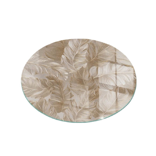Mantel individual redondo de vidrio con dise?o de hojas